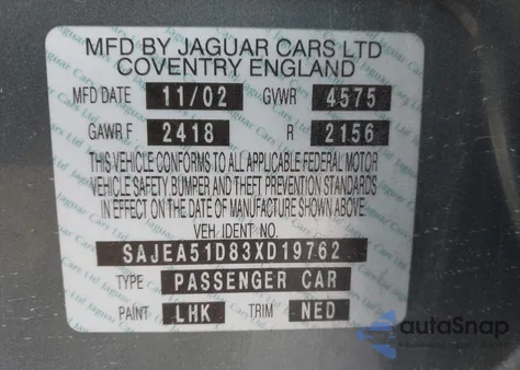 2003 Jaguar X-Type 2.5 из США, поврежденный, VIN SAJEA51D83XD19762